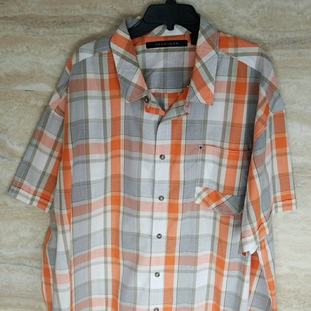 Orange and white Sean John Button down shirt